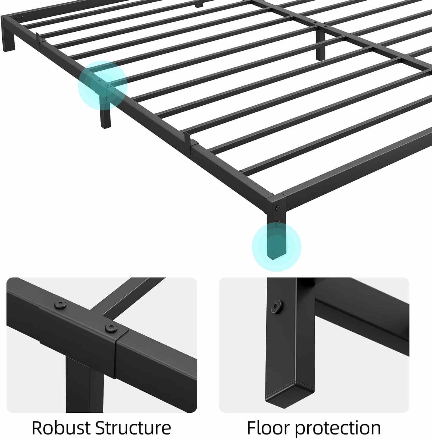 Twin/Full/Queen/King Size Bed Frame with Storage, 6"/8"/10"/14" Metal Platform Bed Frame, No Box Spring Needed, Steel Slat Support, Easy Assembly, Dur-able Bed Frame