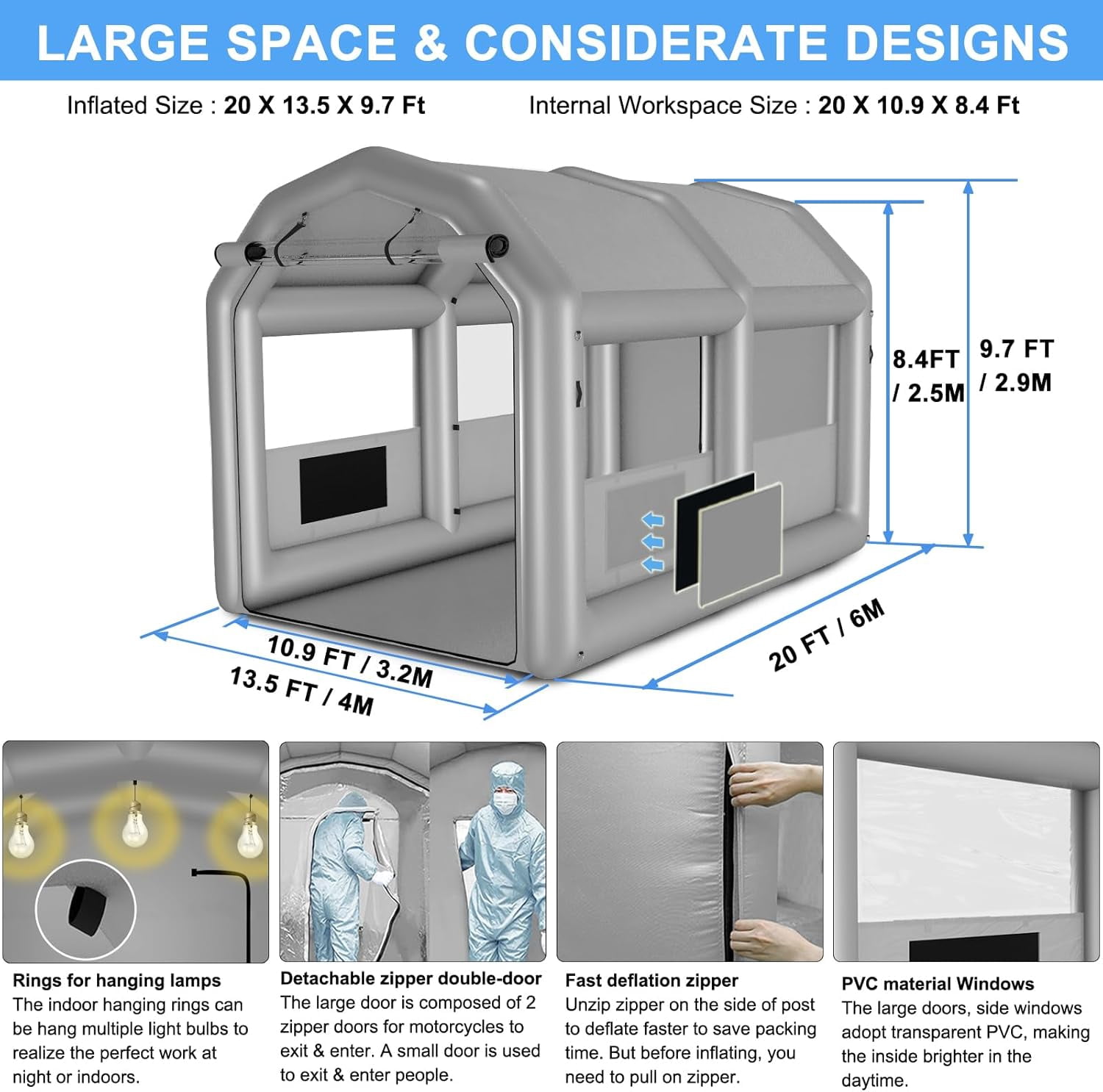 Xhyhwyd Inflatable Paint Booth, Inflatable Spray Booth Tent, Car Paint Tent Air Filter System, 20X13.5X9.7Ft