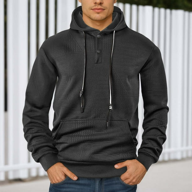MHFRRA Sudadera con Capucha de Manga Larga para Hombre, Estilo Informal, Deportivo, Holgado, de Color Liso Negro