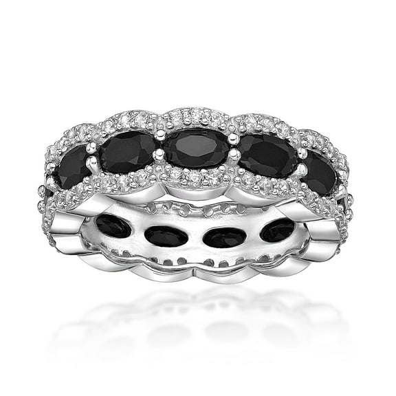 925 Sterling Silver Oval Black Onyx Eternity Band With Created White Sapphire