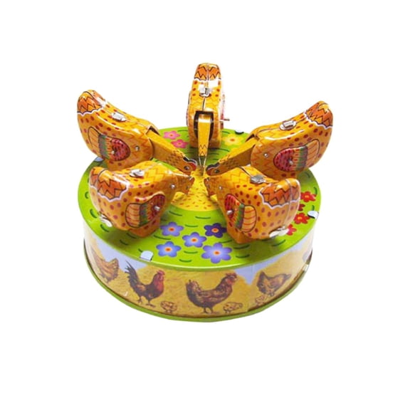 Pecking Chickens Collectible Tin Toy - 5.5" - Yellow and Green