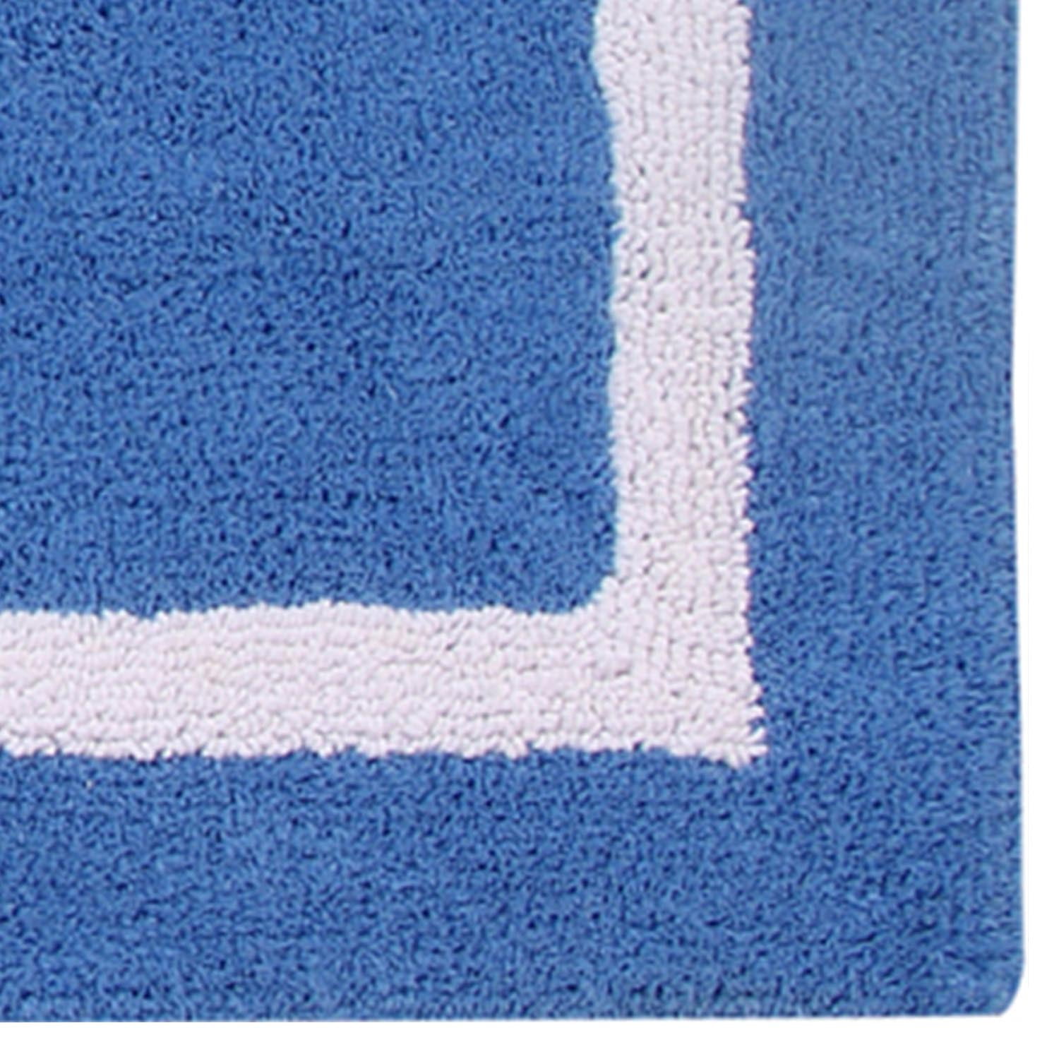 Better Trends 3 Piece Bathroom Rugs Set 100% Cotton Soft Bath Mat Water Absorbent, Reversible, Machine Washable, Bathroom Decor Toilet Base Contour Mat, Hotel Multi Collection - Dark Blue/White