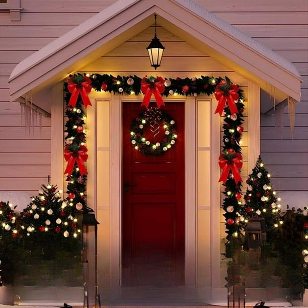 12 Piezas de Lazos Navideños en y Negro con Piñas y Agujas de Pino, Lazos de Cinta A Cuadros Navideños, Lazos para Decoración de Árboles de Navidad