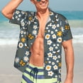 thumbnail image 7 of Bingfone Men's Short Sleeve Button Down Shirts Hawaiian Flowers and Bee Printed Beach Shirt, 7 of 7