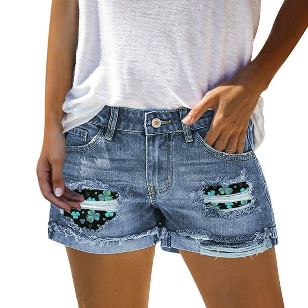 Plus Size Jeans for Women New Summer Shorts Leaves Hole Patch