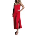 thumbnail image 2 of QUINDOS Silk Satin Pajama for Women Midi Long Nightgowns for Women Sling High Fork Sleep Dress Casual Solid Loose Sleepwear Night Dress, 2 of 9