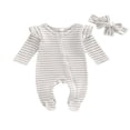 thumbnail image 1 of Baby Girls Romper Suit  Long Sleeve Zipper Ruffle Patchwork Casual Party Street Spring Romper+Headband, 1 of 7