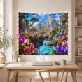 thumbnail image 5 of Fantasy Castle with Waterfalls in Mountain Valley, Dreamy Magical Digital Art for Fantasy Art Lovers, Mystical Room Decor Housewarming Gift Tapestry Wall Hanging for Living Room, Bedroom and Dorm, 5 of 7