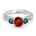 thumbnail image 2 of Gem Stone King 925 Sterling Silver Red Garnet Blue Diamond and White Moissanite Engagement Ring for Women (2.12 Cttw, Gemstone January Birthstone, Round 7MM and 4MM, Size 9), 2 of 3