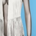 thumbnail image 7 of Alvivi Tassel Vest for Women Cowgirl 70s Hippie Costume Faux Suede Rivets Sleeveless Fringe Jacket Cardigan White S, 7 of 7