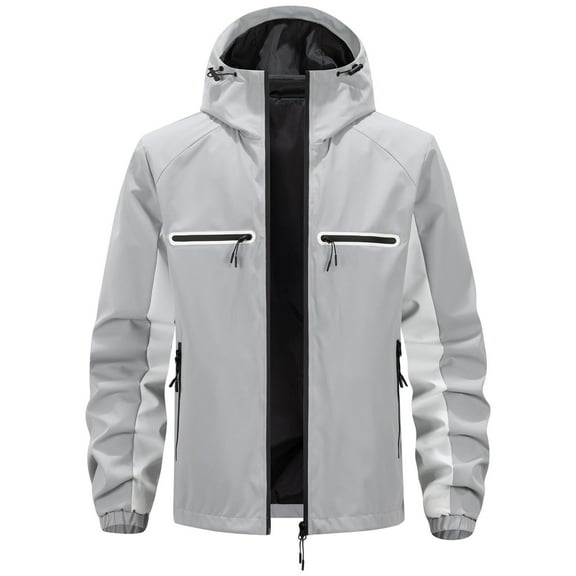 Men's Lightweight Hooded Jacket, Windproof and Waterproof Outdoor Sports Casual Windbreaker Gray XL