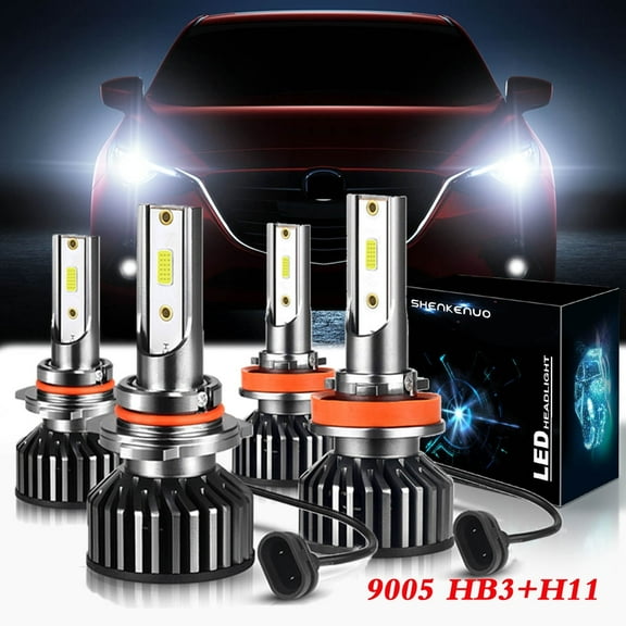 Fit For Mazda CX-5 2013-2016 CX-3 2016-2019 LED Headlight Bulbs, 9005 High Beam and H11 Low Beam,Pack of 4,SHENKENUO