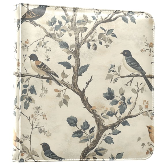 FORMRS 3 Ring Photo Album 4"x6" Self Adhesive Large Capacity PU Leather Cover, Beige Birds