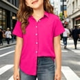 thumbnail image 2 of RUTAYY Boys Shirt Turndown Collar Short Sleeve Solid Color Full Button Front Curved Hem Everyday Wear Hot Pink, 2 of 4