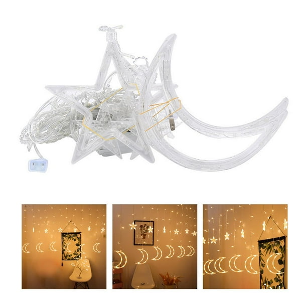 Brillo estrella LED cortina cadena luces ventana cortina cadena luces 8 modos decoraciones para Ramadan, Navidad, boda, , hogar, Patio Blanco cálido Yinane cadena de luces de hadas