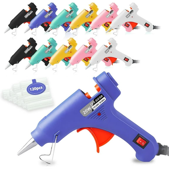 Hot Glue Gun, 12 Pack Mini Gun with 120 Sticks, Craft Kit, Pack, Melt Set for Kids' Crafts, Wood, Glass, DIY Arts, School, and Home Projects - Multicolor