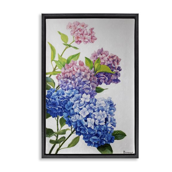 Stupell Industries Detailed Hydrangea Gradient Botanical & Floral Painting Black Floater Framed Art Print Wall Art, 17 x 25
