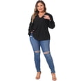 thumbnail image 3 of DARING DIVA Women's Plus V Neck Ruffle Long Sleeve Lace Crochet Casual Blouse 3X Black, 3 of 6