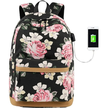 Teen Girls Backpack Canvas Bookbag with USB Charging Port Middle High ...