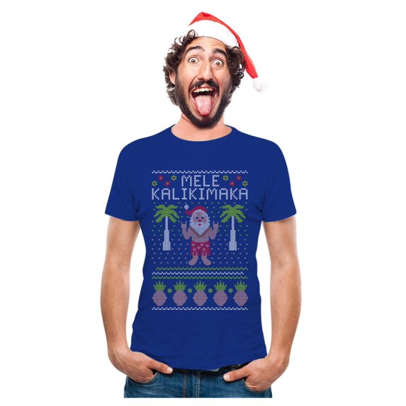 Tstars Mens Ugly Christmas Sweater Mele Kalikimaka Hawaiian Santa Themed Christmas Gift Funny Humor Holiday Shirts Xmas Party Christmas Gifts for Him T Shirt Ugly Xmas Sweater