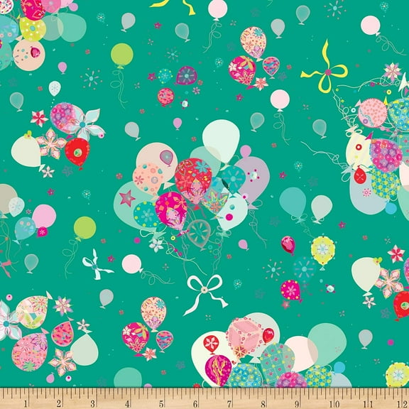 Quilting Treasures Let's Celebrate Bunch Of Balloons Fabric, Green, 100% Cotton Fabric sold by the yard