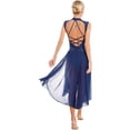 thumbnail image 2 of Oyolan Women's Lyrical Sequined Cut Out Ballet Dance High Split Overlay Mesh Maxi Dress Leotard Navy Blue XXL, 2 of 7