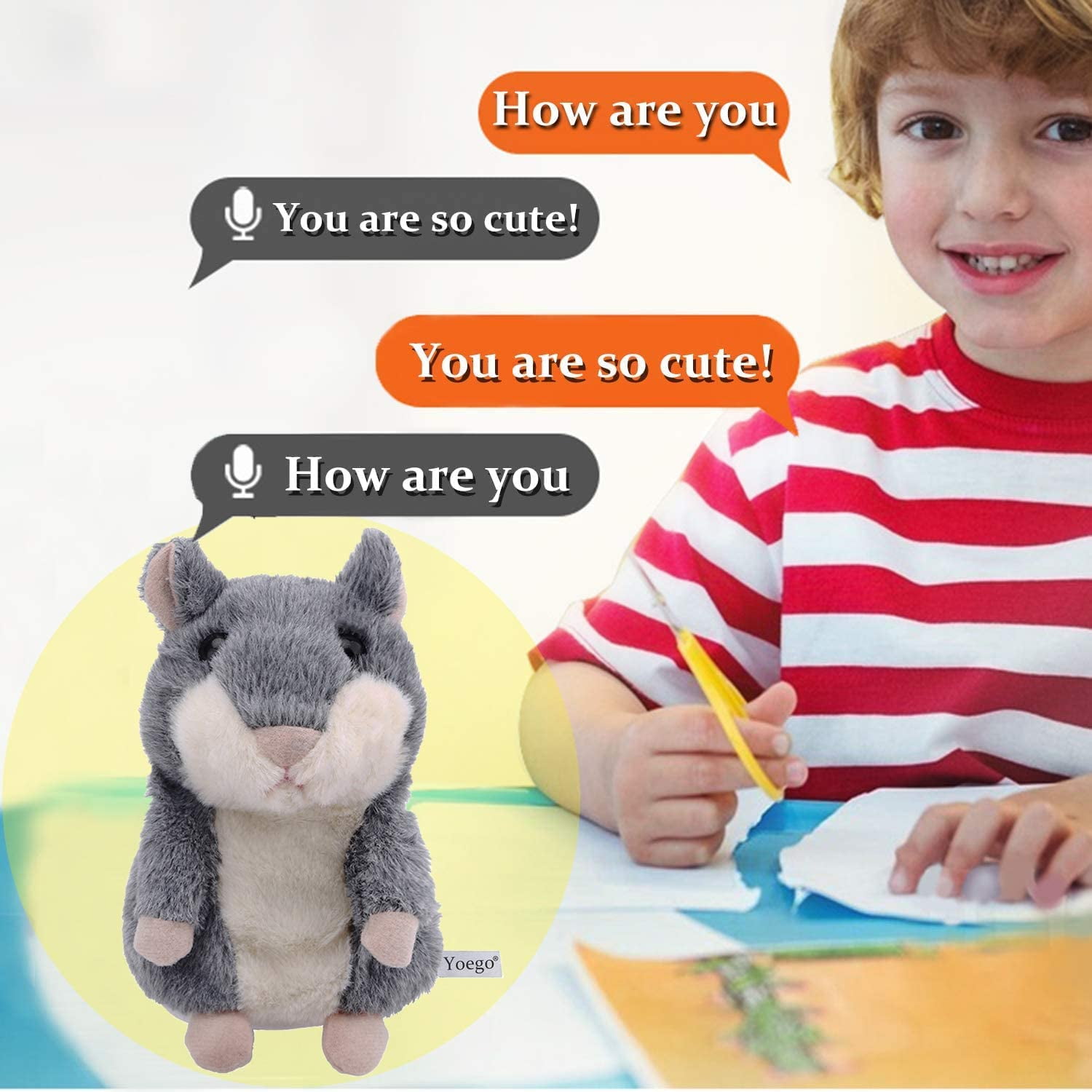 Trianu Toddler Toys Talking Hamster Repeats What You Say Baby Toys Retro Toys for Kids Fun Toys Birthday Gift for Kids Toys for 3+ Year Old Girls Boys Gifts, Gray
