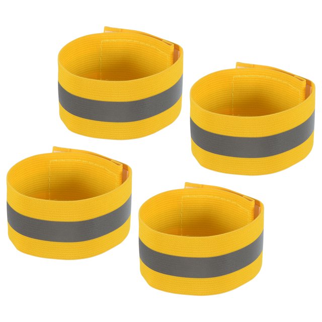 Unique Bargains Reflective Bands for Arm Wrist Ankle Leg 10x1.6 Inch Strip Wide for Cycling Running Walking Yellow 4 Pack