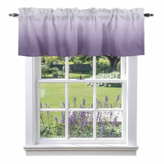 Purple Gradient Valance Curtains, Rod Pocket Short Window Curtain for Kitchen Bathroom Bedroom, 60"x18"
