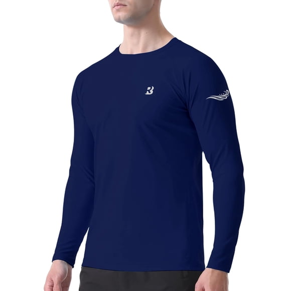 Camiseta de baño Roadbox UPF 50+ de manga larga, corte ajustado, azul marino
