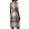 thumbnail image 6 of Laqbezok Plaid Short Sleeve Midi Dress, Elegant Ruched High Waist Slimming Check Dress, Casual V-Neck A-Line Flare Fashion Outfit, Classic Tartan Sun Dress, 6 of 6