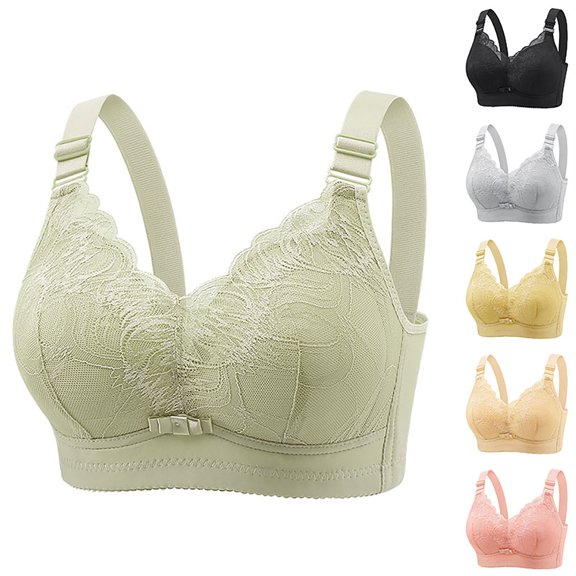 Gymayou Women Wireless High Support Bra Lace Full Coverage Push Up Shaping Bra Adjustable Wide Shoulder Straps Breathable Underarm Smoothing Bra Black 36