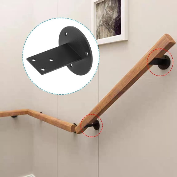 8 Pack Black Stair Handrail Bracket for Square Wood Railing, Wall Mount Flat Support, Stainless Steel, 2" Projection$$