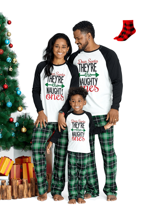 Family Christmas Pajamas Matching Pajamas for Couples 2 Piece Sets for Women Long Sleeve Top & Plaid Pajama Pants with Socks Holiday Loungewear PJs for Baby Kids Adult,Women M