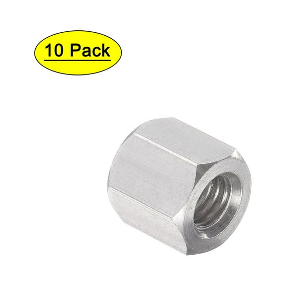 Uxcell M6 x 1.0-Pitch 10mm Length 304 Stainless Steel Metric Hex Coupling Nut, 10-Pack