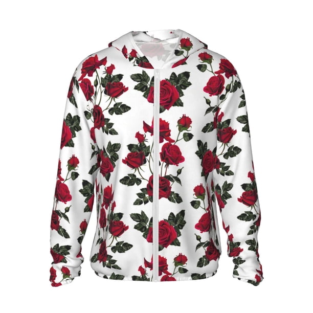 Balery Rose Flowers Sudadera ligera de manga larga con capucha y protección solar UPF 50+ para hombre y mujer, ideal para pesca y running-XX-Large