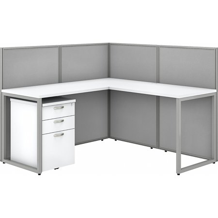 UPC: 0042976117597 | Bush Furniture 45  x 60  L-Shaped Cubicle Desk w/File Cabinet and Panels EOD360SWH-03K