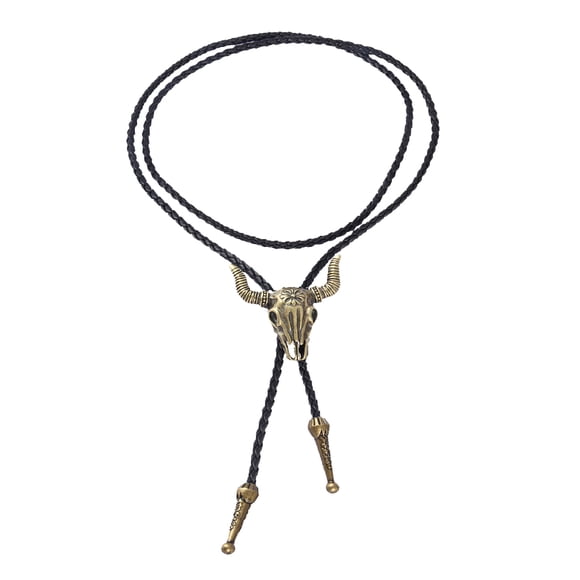 Western Cowboy Retro Leather Tie Bola Bolo Tie Rodeo Necklace Men's Gift Bronze