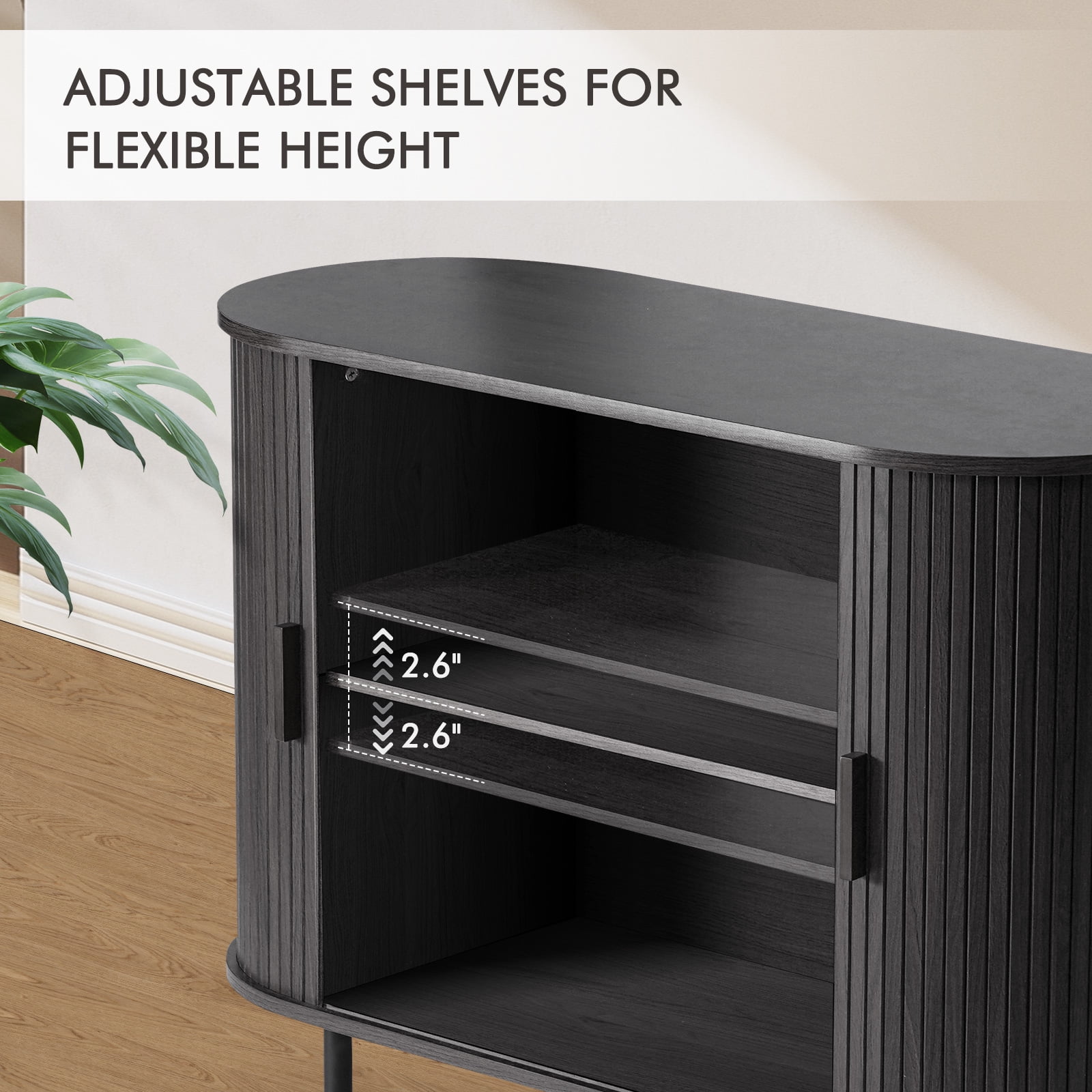 MARNUR Sideboard Buffet Cabinet 40" Storage Cabinet with 2 Sliding Tambour Doors, Adjustable Shelves for Office Bedroom Hallway Entryway, Black