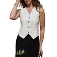 thumbnail image 2 of INSPIRE CHIC Linen Vest for Women Sleeveless Button Down V Neck Lightweight Casual Waistcoat Vests XS White, 2 of 6