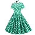 thumbnail image 3 of Cocktail Party Dress Women's 1950s Vintage Polka Dot Turtleneck Short Sleeve Prom Flared Swing Dresses Wedding Guest, 3 of 6