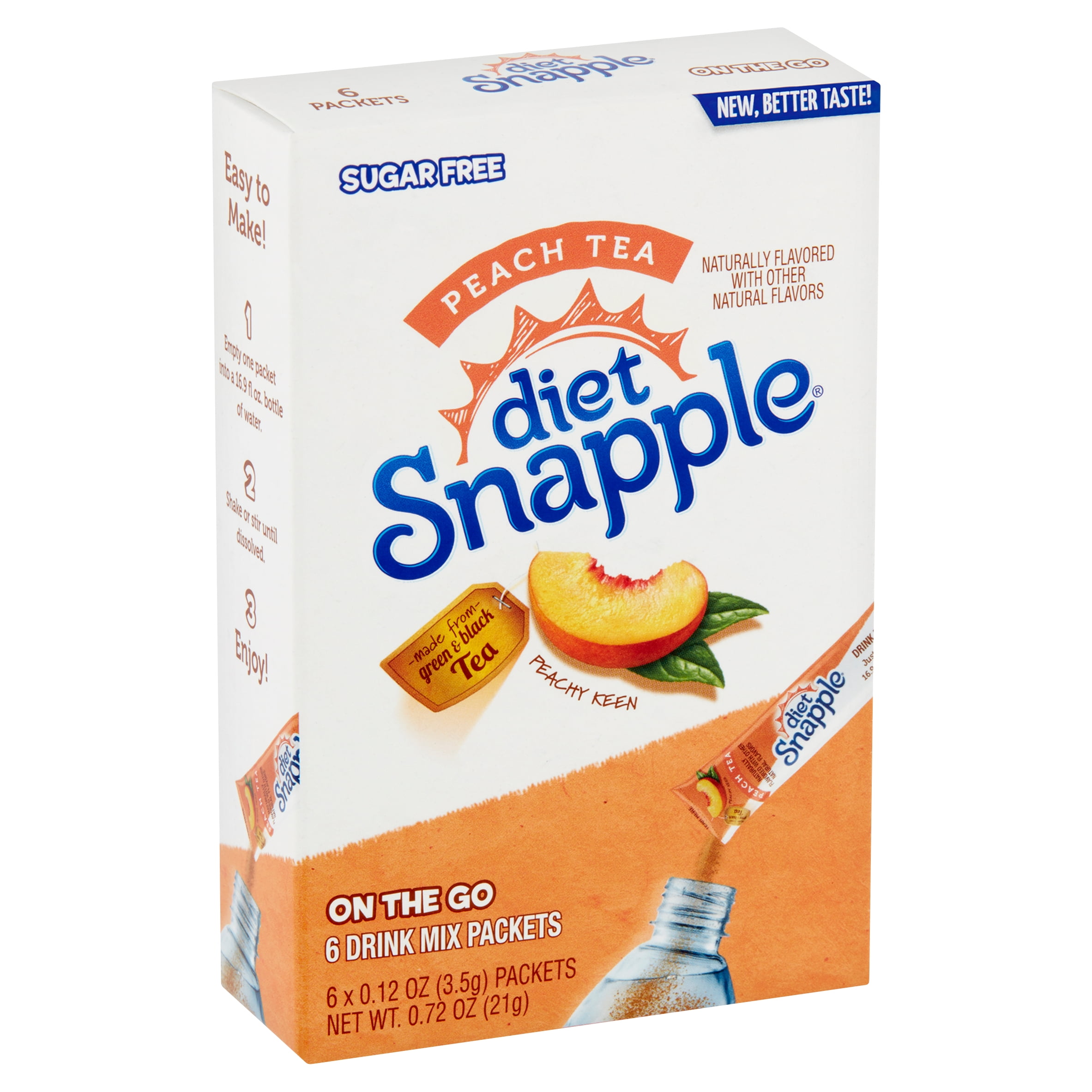 Diet Snapple Peach Tea On The Go Drink Mix Packets, 0.12 oz, 6 count