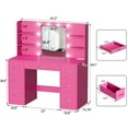 thumbnail image 7 of Homall Vanity Desk with Mirror, LED Lights & Power Outlet, Makeup Vanity Table with 7 Drawers & Shelves for Girls and Women, Dark Pink, 7 of 7