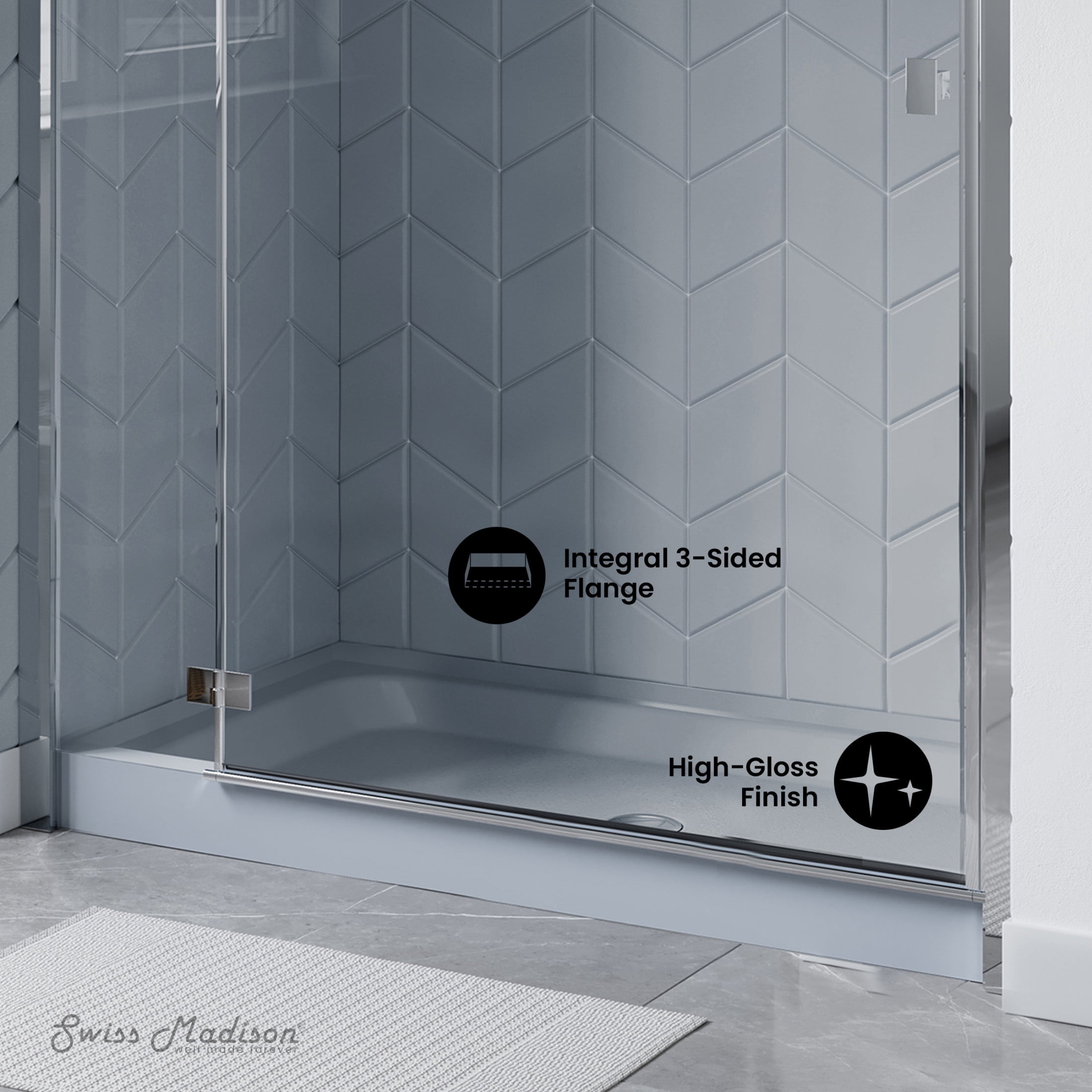 Voltaire 60" x 30" Single-Threshold, Center Drain, Shower Base in Gray