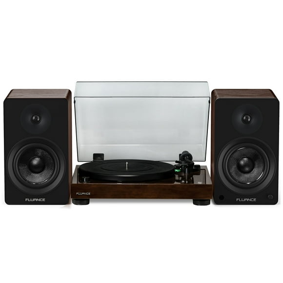 Fluance RT81 Elite High Fidelity Vinyl Turntable with Ai61 Powered 6.5" Stereo Bookshelf Speakers, Diamond Stylus, Belt Drive, Built-in Preamp, 90W Class D Amplifier, Bluetooth (Natural Walnut)