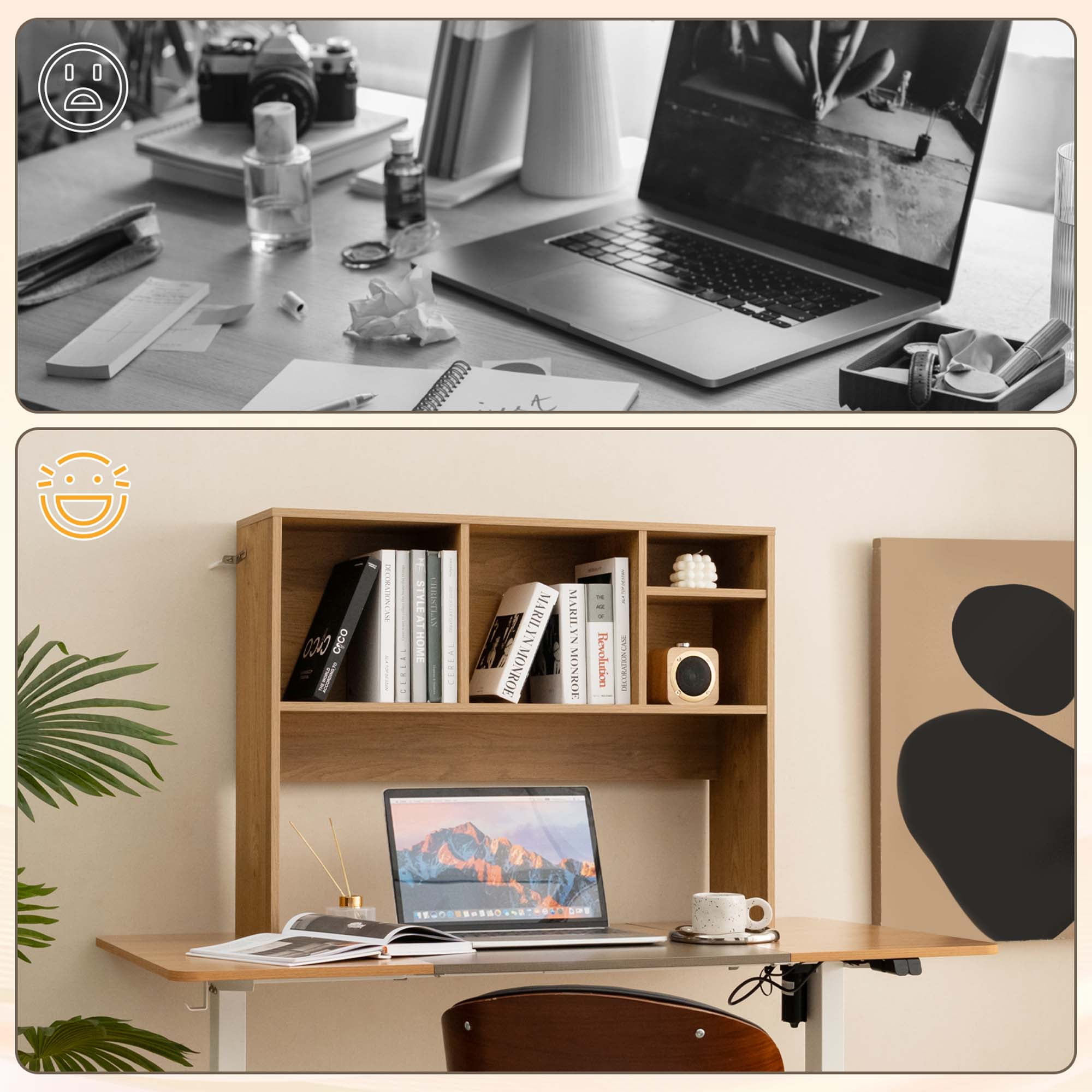 Costway Computer Desktop Bookcase Countertop Storage Bookshelf Organizer with 4 Cubbies, Natural