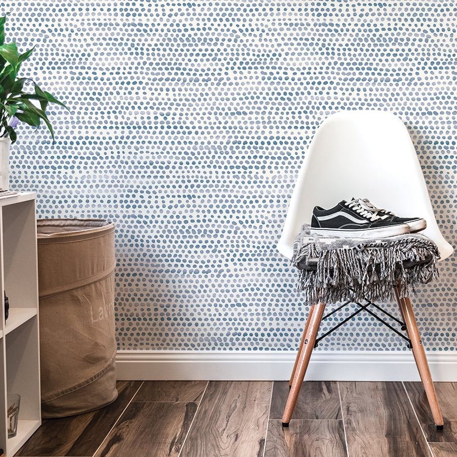 Tempaper Moire Dots Blue Moon Peel and Stick Wallpaper, 20.5" x 9'