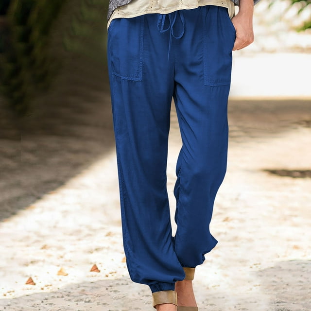 BEFOKA Pantalons pour Femmes Grande Taille, Pantalons d'Été en Liquidation pour Femmes, Pantalons Décontractés Mode pour Femmes Couleur Unie Élastiques Amples Pantalons Droits à Chevilles Resserrées Pantalons
