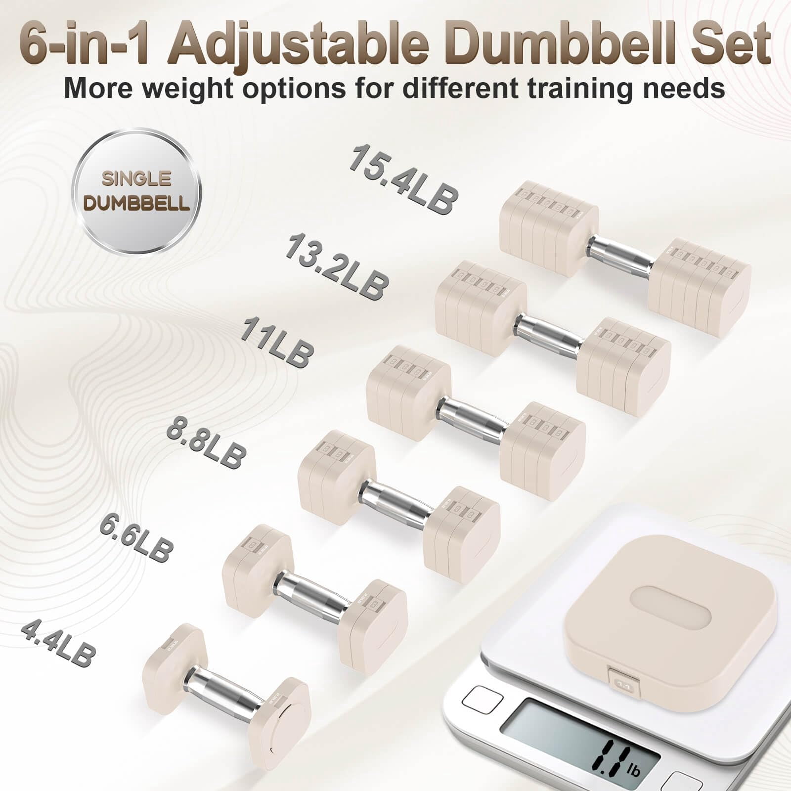 30.8lb Adjustable Dumbbell Set  Each Weight With 6 Levels 4.4/6.6/8.8/11/13.2/15.4lb Hand Weights For Men/women Home Gym Exercise Workout