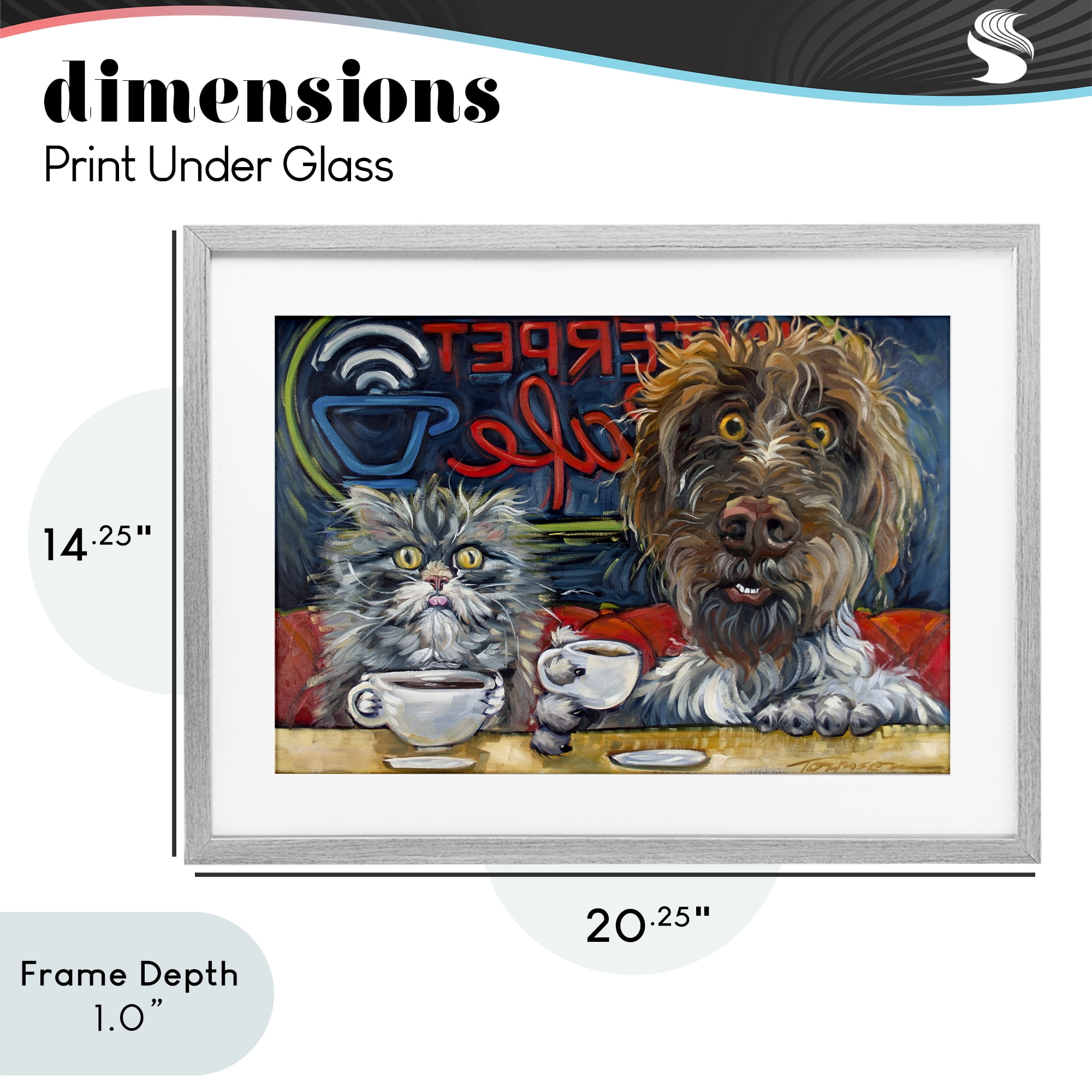 Stupell Industries Pets Wired At The Cafe Gray Framed Print Under Glass, design by CR Townsend